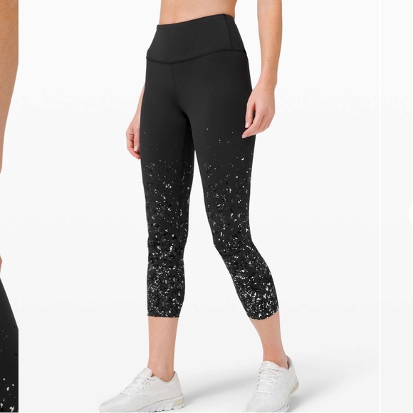 Lululemon Speed Wunder Mid Rise Crop Leggings 23" Speckle Shine Black Deep Coal - Picture 1 of 10